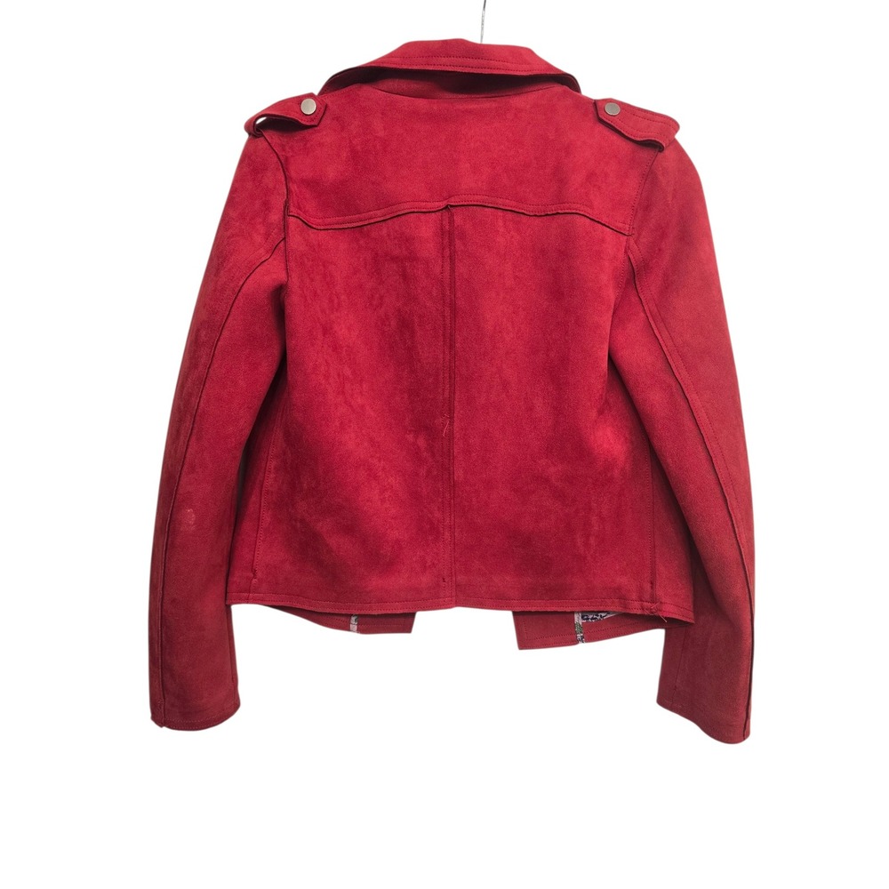 TAHARI Red Faux Suede Moto Cropped Open Jacket - Picture 3 of 6